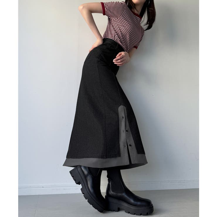 異素材ドッキングデニムスカート | JUNOAH | 詳細画像10 