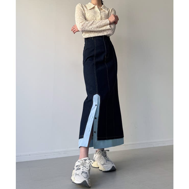 ダークブルー | 異素材ドッキングデニムスカート | JUNOAH