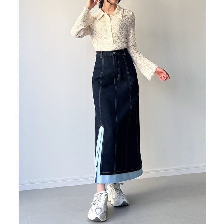 異素材ドッキングデニムスカート | JUNOAH | 詳細画像4 