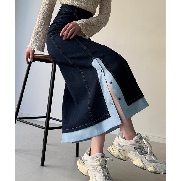 異素材ドッキングデニムスカート | JUNOAH | 詳細画像6 