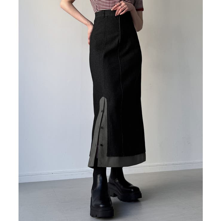 異素材ドッキングデニムスカート | JUNOAH | 詳細画像9 