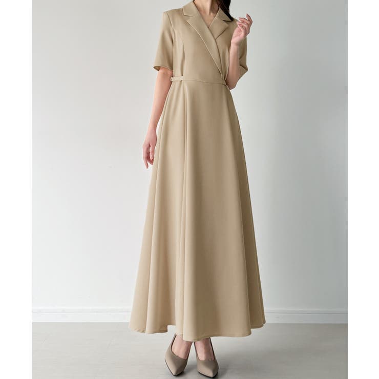 【正規品/美品】テーラードラペルフレアワンピース サイドベルト半袖テーラードフレアワンピース[品番：AMTW0012319