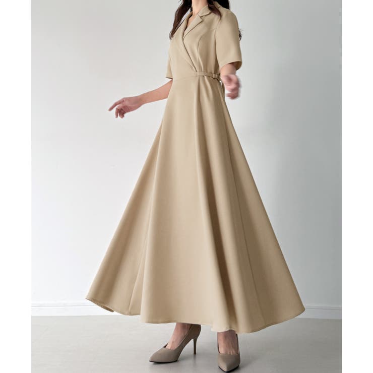 サイドベルト半袖テーラードフレアワンピース | JUNOAH | 詳細画像11 