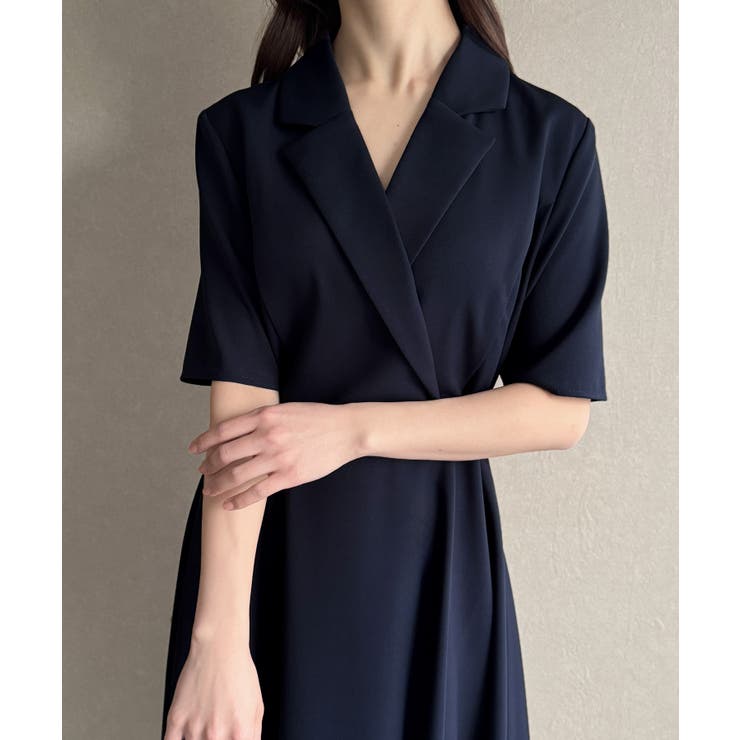 サイドベルト半袖テーラードフレアワンピース | JUNOAH | 詳細画像13 