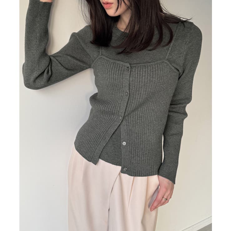 チャコール | 釦ニットビスチェ＋クルーネックリブニットset | JUNOAH