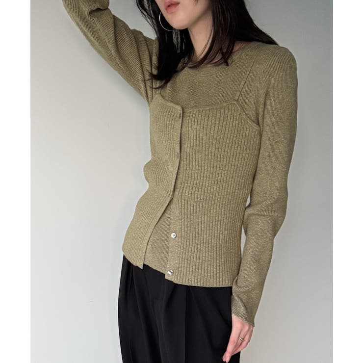 グリーン | 釦ニットビスチェ＋クルーネックリブニットset | JUNOAH