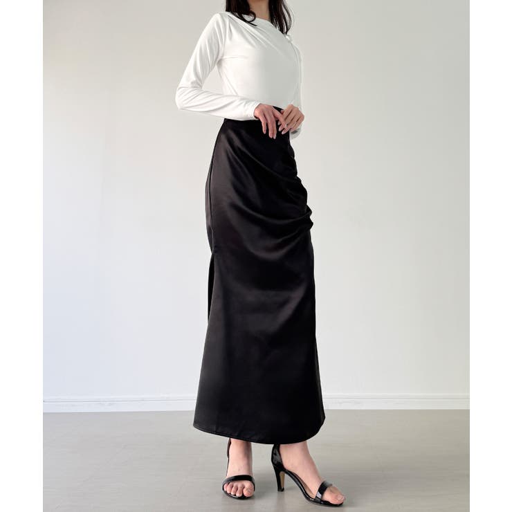 【未使用新品】SEA/ ドレープスカート/ ブラック SEA（シー）の「タイプライター ドレープスカート（スカート