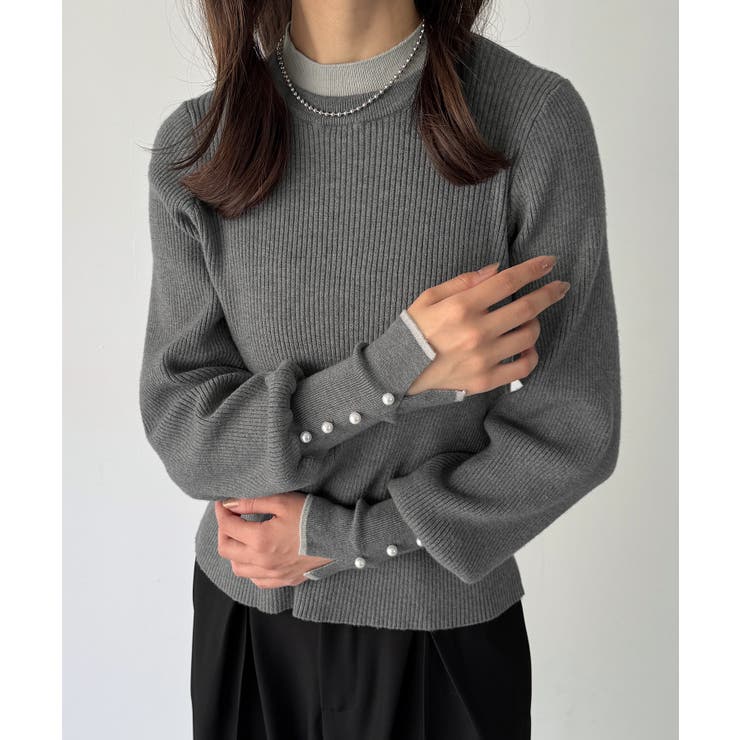 袖口スカラ刺繍リブニット、アンゴラニット2点おまとめ 配色リブニット トップス レディース 長袖 2タイプ展開・再入荷 (100