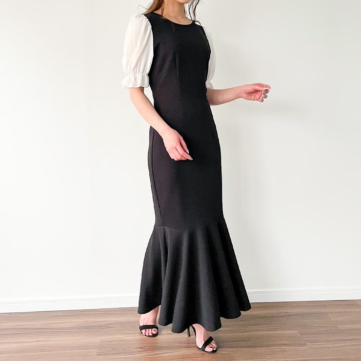 新品 PARTY シフォンブラウスドッキングニットマーメイドワンピース シフォンブラウスドッキングニットマーメイドワンピース｜ニット