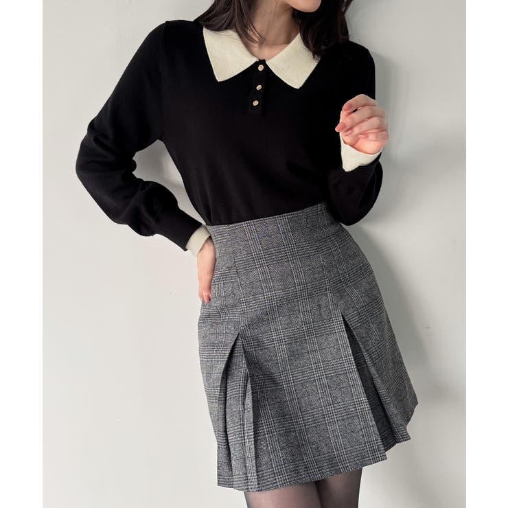 バイカラーボリュームスリーブニットポロ | JUNOAH | 詳細画像7 