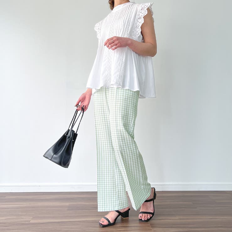 センタープレスギンガムチェックパンツ[品番：AMTW0003502