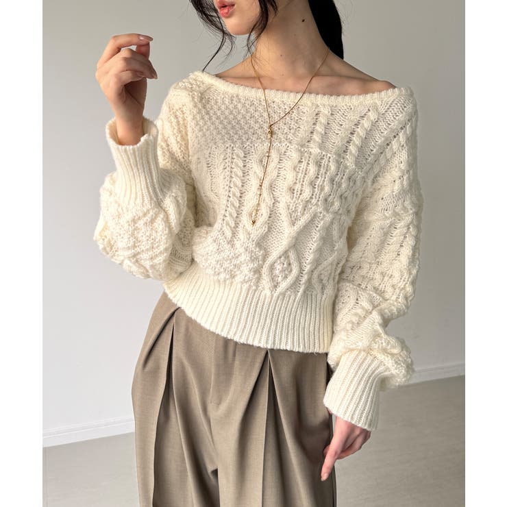 2wayワンショルケーブルショートニット | JUNOAH | 詳細画像4 