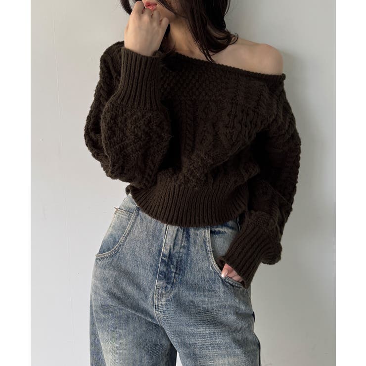 2wayワンショルケーブルショートニット | JUNOAH | 詳細画像8 