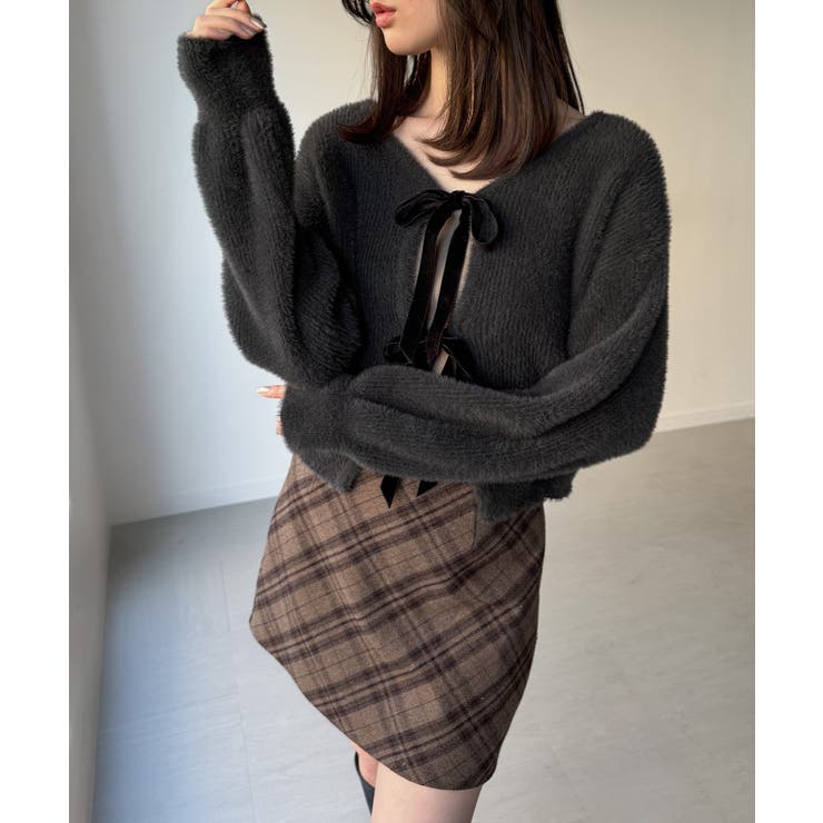 2wayベロアリボンシャギーニットカーディガン | JUNOAH | 詳細画像6 