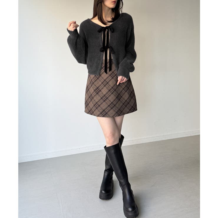 2wayベロアリボンシャギーニットカーディガン | JUNOAH | 詳細画像7 