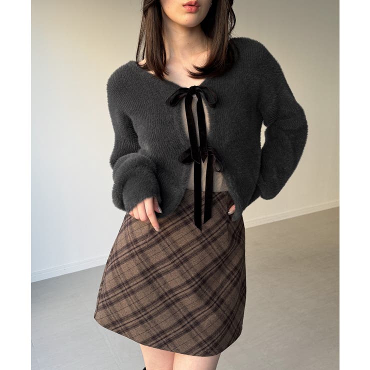 2wayベロアリボンシャギーニットカーディガン | JUNOAH | 詳細画像9 