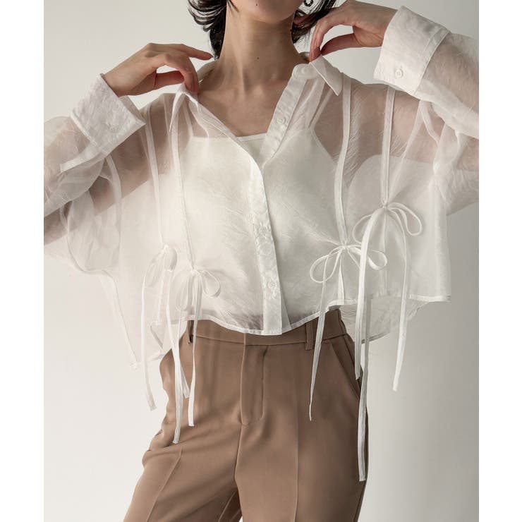 ホワイト | リボンタックシアーシャツ | JUNOAH