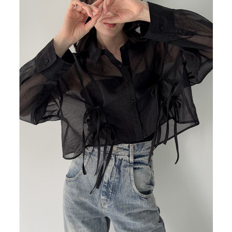 ブラック | リボンタックシアーシャツ | JUNOAH