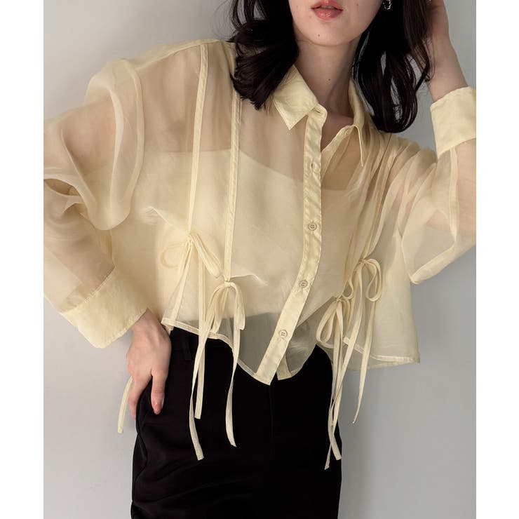 クリーム | リボンタックシアーシャツ | JUNOAH