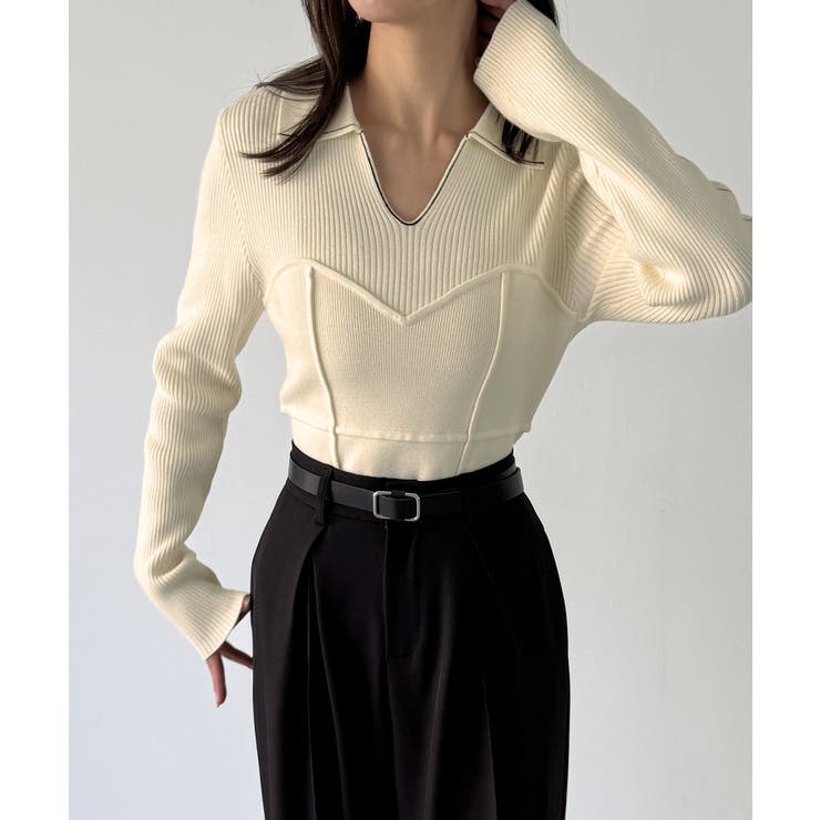 配色ラインビスチェデザインリブニット | JUNOAH | 詳細画像11 