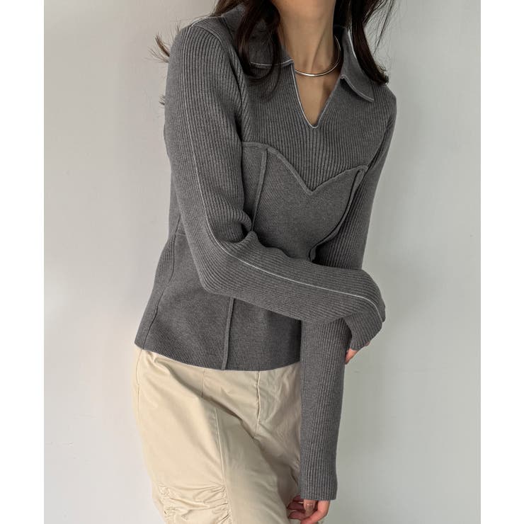 配色ラインビスチェデザインリブニット | JUNOAH | 詳細画像13 