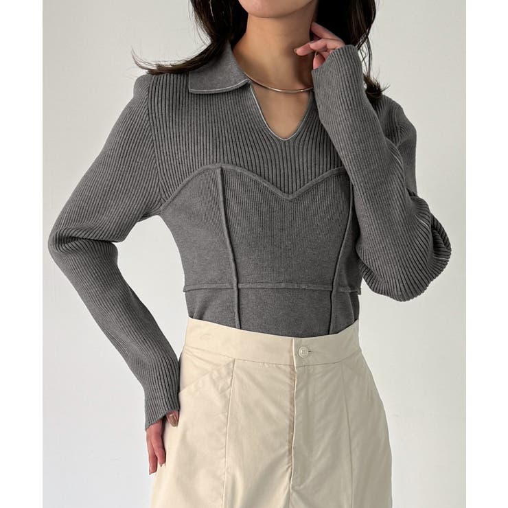 配色ラインビスチェデザインリブニット | JUNOAH | 詳細画像16 