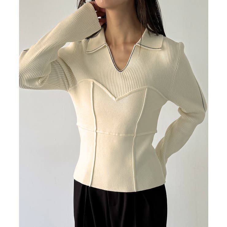 配色ラインビスチェデザインリブニット | JUNOAH | 詳細画像9 