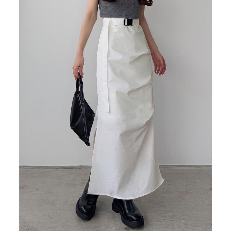 ホワイト | callautia ベルト付きサイドタックデザインスカート | JUNOAH