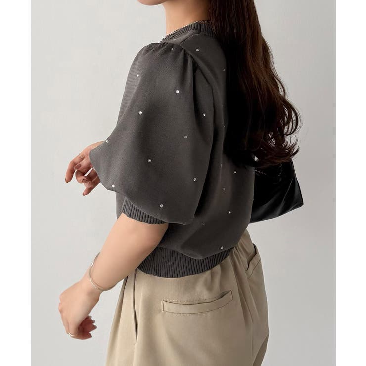 callautia パフスリーブラインストーンニット | JUNOAH | 詳細画像11 