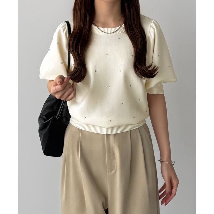 callautia パフスリーブラインストーンニット | JUNOAH | 詳細画像5 