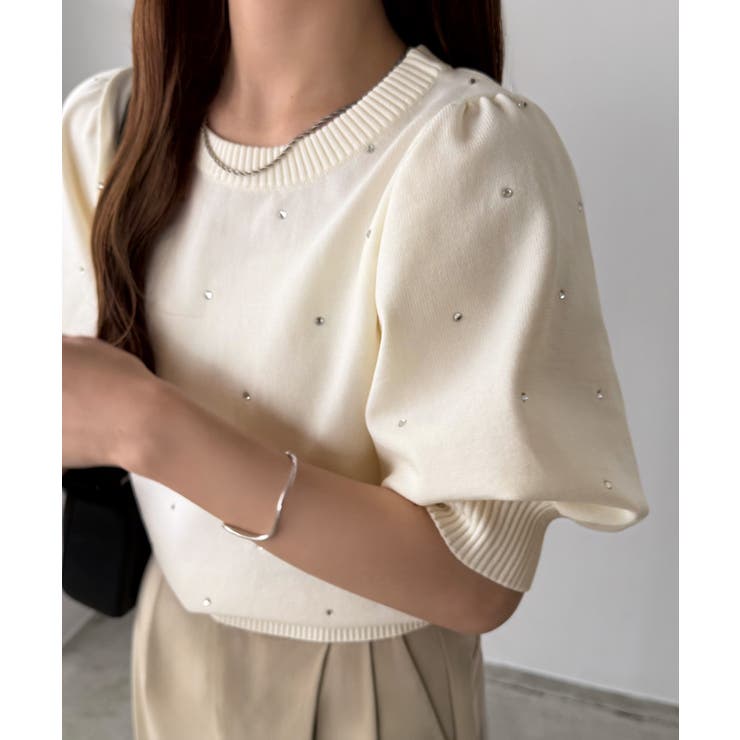 callautia パフスリーブラインストーンニット | JUNOAH | 詳細画像8 