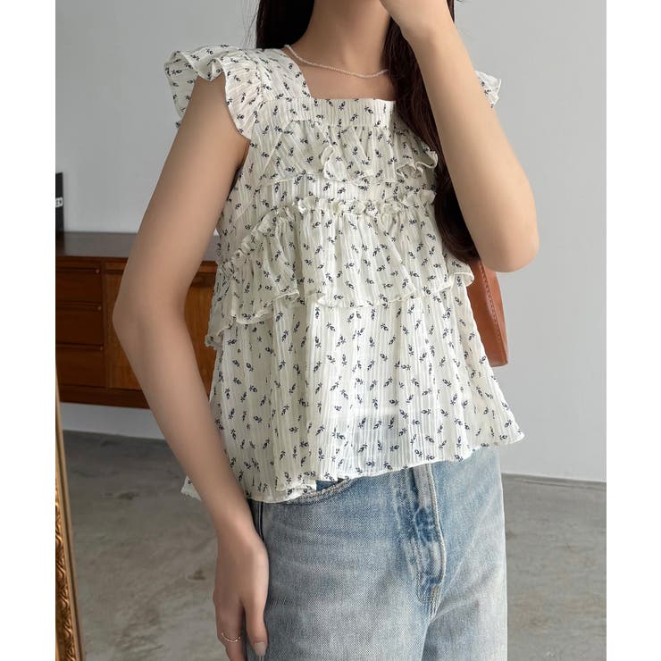 callautia 花柄ノースリーブフリルトップス | JUNOAH | 詳細画像7 