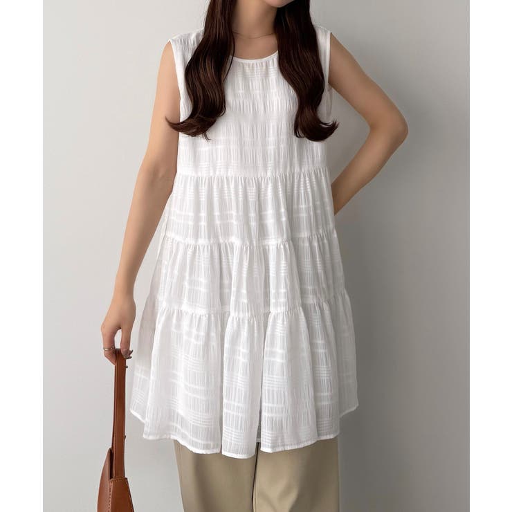 callautia シアーチェックティアードチュニック | JUNOAH | 詳細画像1 