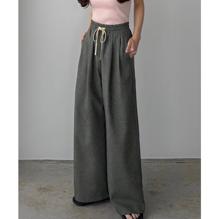 チャコール | callautia リネンライクワイドパンツ | JUNOAH