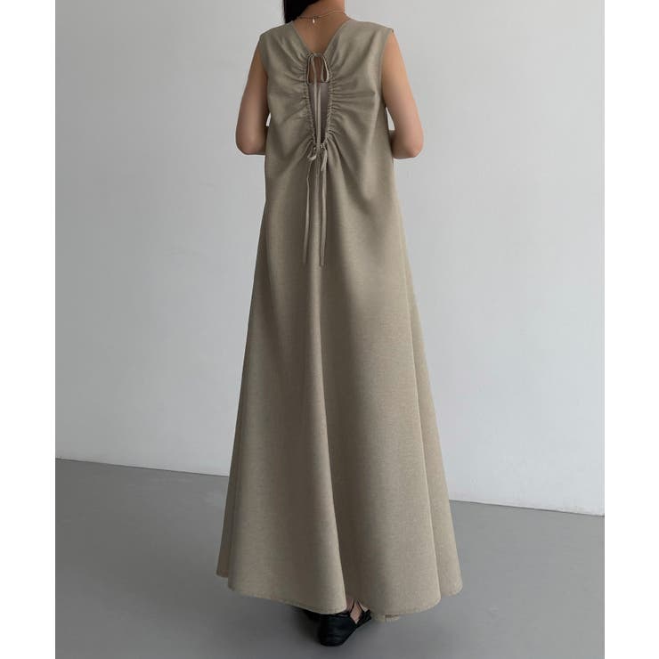 callautia 薄くて軽いリネンライクバックオープンAラインワンピース | JUNOAH | 詳細画像4 