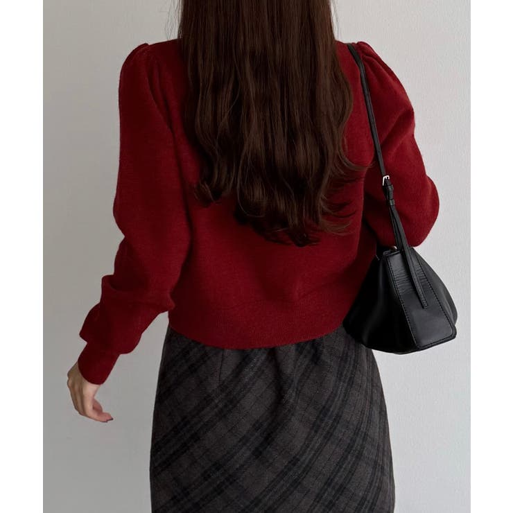 callautia 金ボタンパフスリーブショートニットカーディガン | JUNOAH | 詳細画像10 