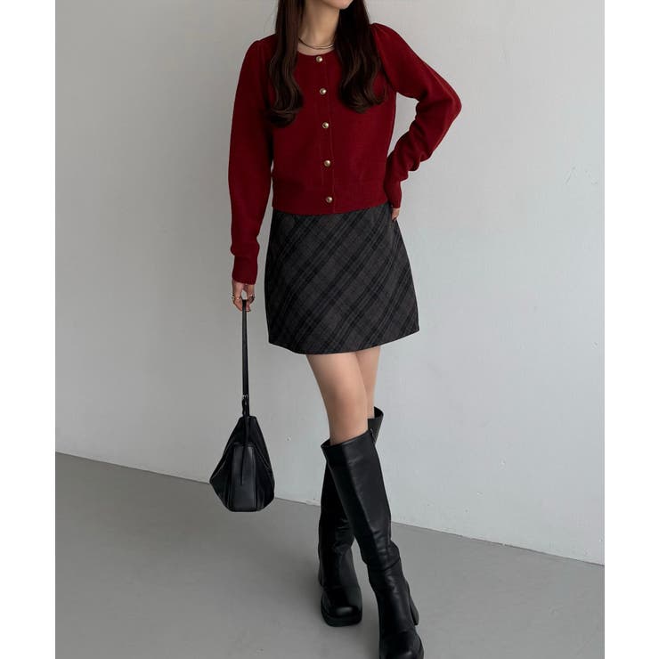 callautia 金ボタンパフスリーブショートニットカーディガン | JUNOAH | 詳細画像11 