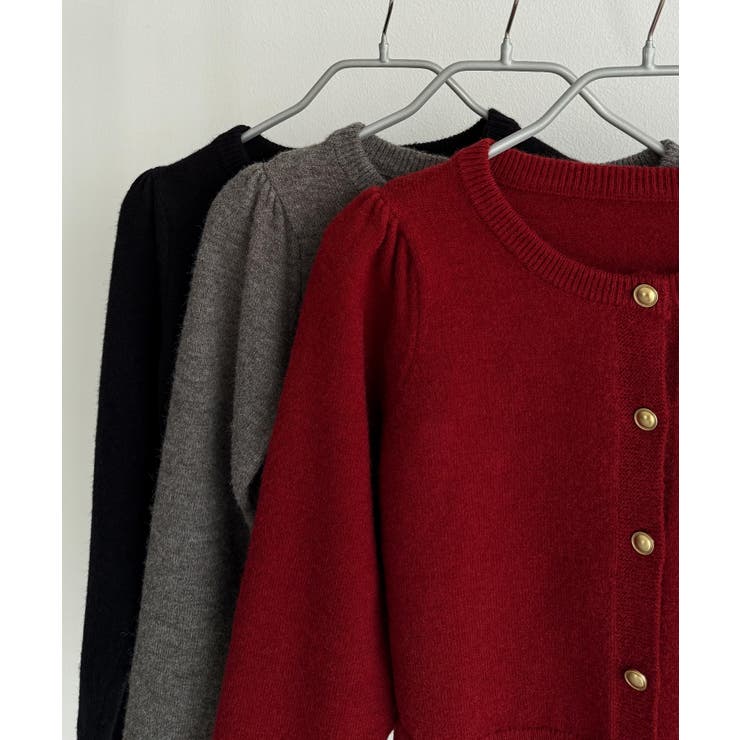 callautia 金ボタンパフスリーブショートニットカーディガン | JUNOAH | 詳細画像12 