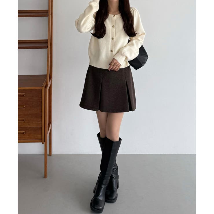 callautia 金ボタンパフスリーブショートニットカーディガン | JUNOAH | 詳細画像15 