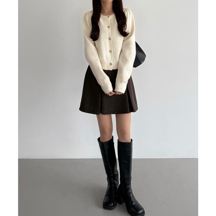 callautia 金ボタンパフスリーブショートニットカーディガン | JUNOAH | 詳細画像16 