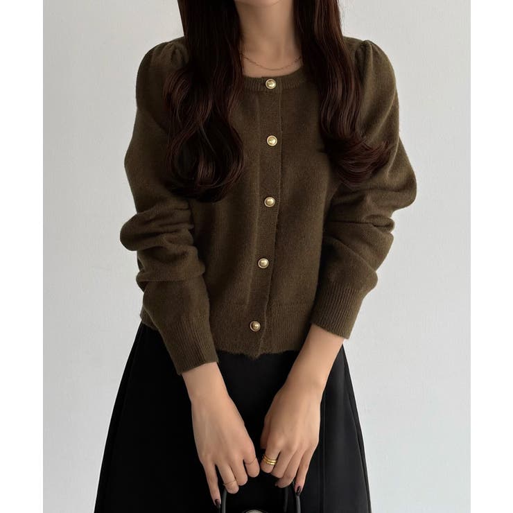 callautia 金ボタンパフスリーブショートニットカーディガン | JUNOAH | 詳細画像21 