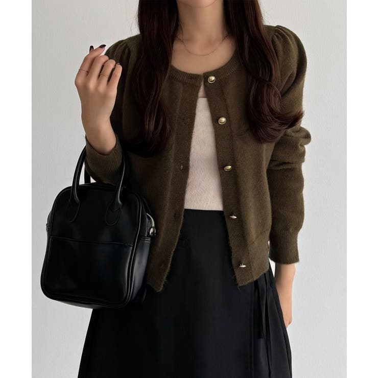 callautia 金ボタンパフスリーブショートニットカーディガン | JUNOAH | 詳細画像24 