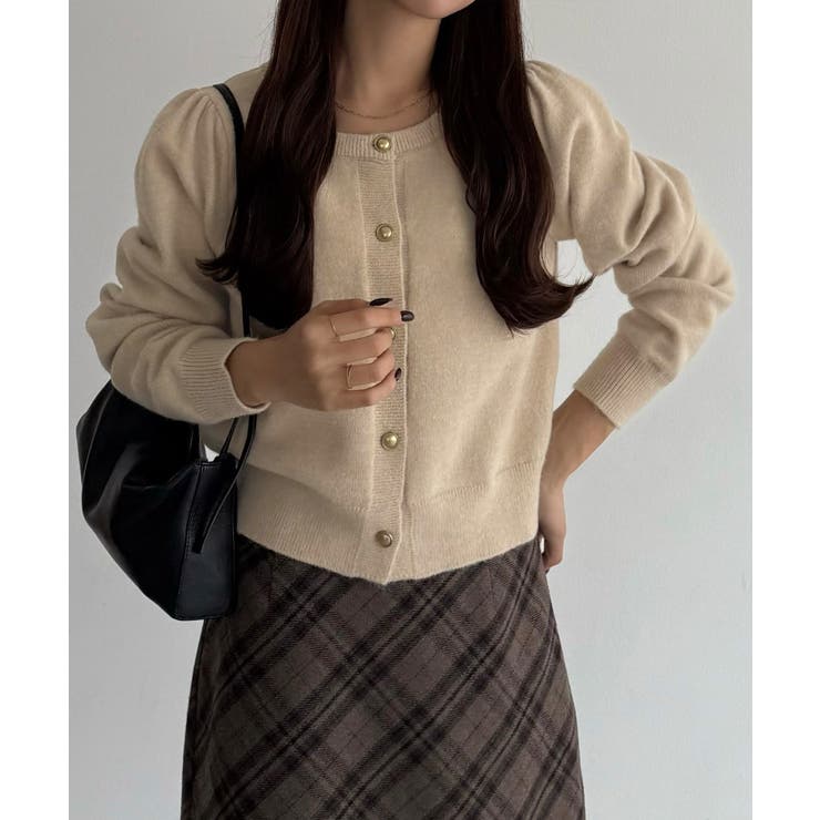 callautia 金ボタンパフスリーブショートニットカーディガン | JUNOAH | 詳細画像25 