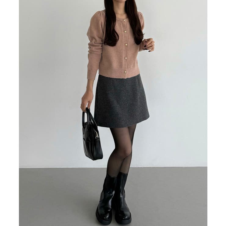 callautia 金ボタンパフスリーブショートニットカーディガン | JUNOAH | 詳細画像30 