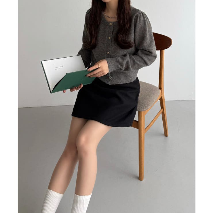 callautia 金ボタンパフスリーブショートニットカーディガン | JUNOAH | 詳細画像4 