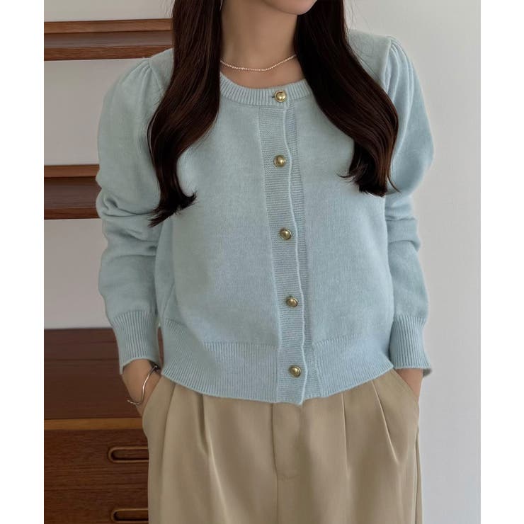 callautia 金ボタンパフスリーブショートニットカーディガン | JUNOAH | 詳細画像32 