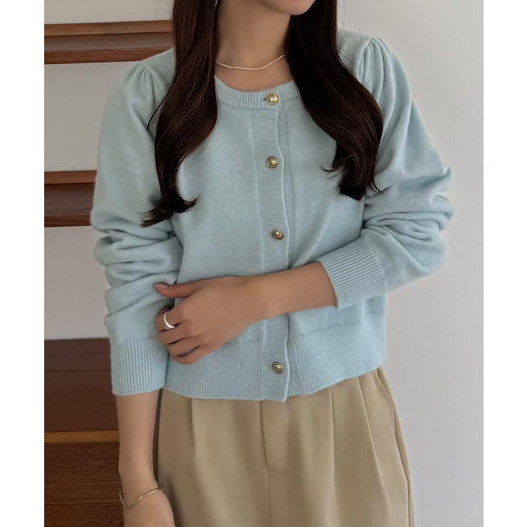 callautia 金ボタンパフスリーブショートニットカーディガン | JUNOAH | 詳細画像33 