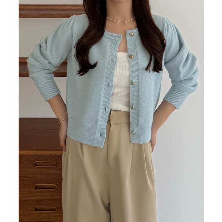 callautia 金ボタンパフスリーブショートニットカーディガン | JUNOAH | 詳細画像34 