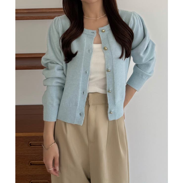 callautia 金ボタンパフスリーブショートニットカーディガン | JUNOAH | 詳細画像35 