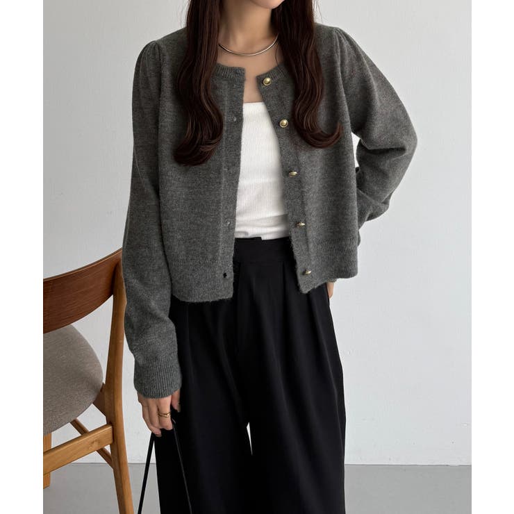 callautia 金ボタンパフスリーブショートニットカーディガン | JUNOAH | 詳細画像6 